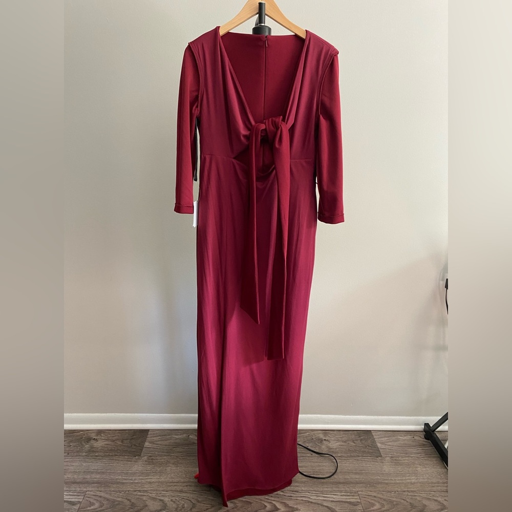 After Six V-neck Crepe Front Slit Formal Dress In Burgundy Size M - Picture 6 of 11